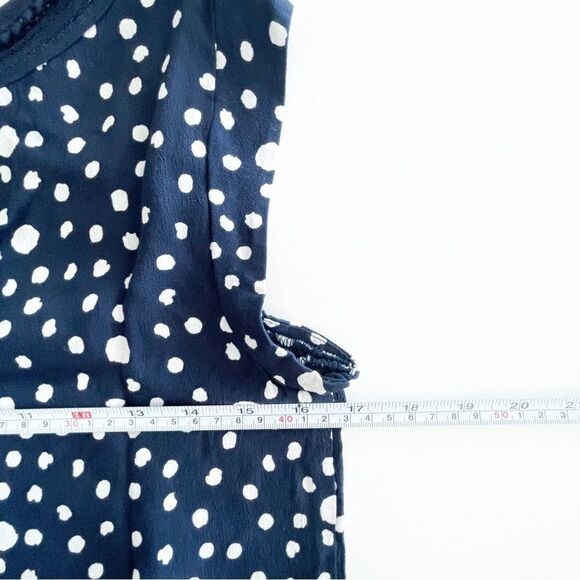 ANTHROPOLOGIE Meadow Rue Sanna Blouse Top Navy Blue White Dot Crochet Lace Trim - Picture 10 of 11